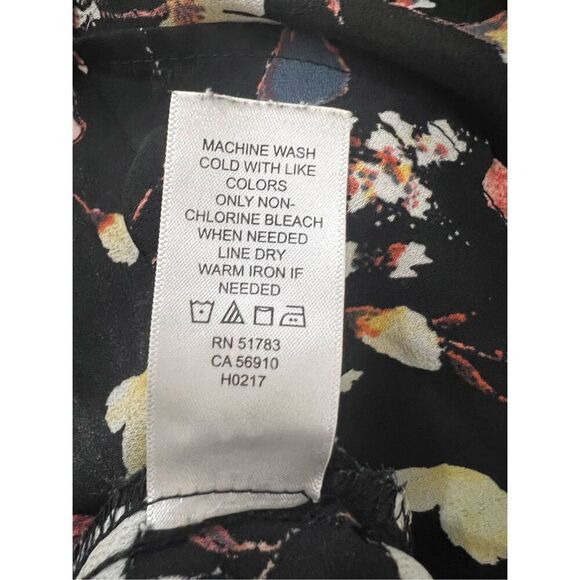 Maurices Black Pink Floral Blouse Size 0 Ruffle Neck Sleeveless Tie Pullover - Picture 8 of 10